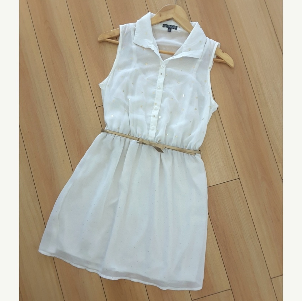 Cream Dress Gold Belt